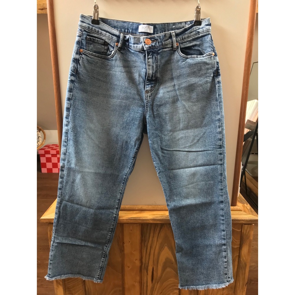 Loft Outlet Jeans Womens 12P Blue Petite Straight Raw Hem Denim